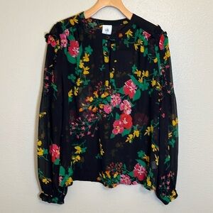CAbi Thespian #5706 Floral Sheer Ruffle Sleeve Pullover Blouse